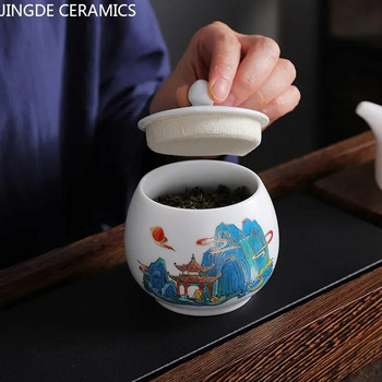 Китайски керамичен чай Caddy Многофункционална кутия за съхранение Порцеланов запечатан буркан Сервиз за чай Аксесоари Кухненски влагоустойчив контейнер