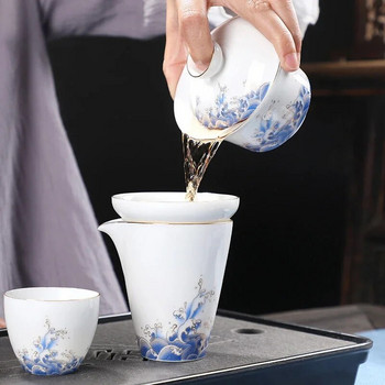 180 мл бял порцелан, ръчно рисувана златна супница за чай Jingdezhen Gaiwan, японска чаша Te, тибетска купа, супа с капак Чаши за чай, китайски