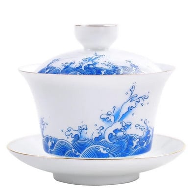 180 ml valgest portselanist käsitsi maalitud kuldne tee Tureen Jingdezhen Gaiwan Jaapani Te Cup Tiibeti kausisupp kaanega Teetassid Hiina teetassid