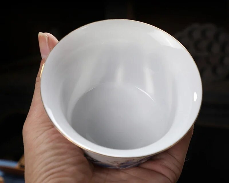 180 ml porțelan alb pictat manual pavot de ceai auriu Jingdezhen Gaiwan ceașcă japoneză Te cu ciorbă tibetană cu capac cești de ceai chinezești
