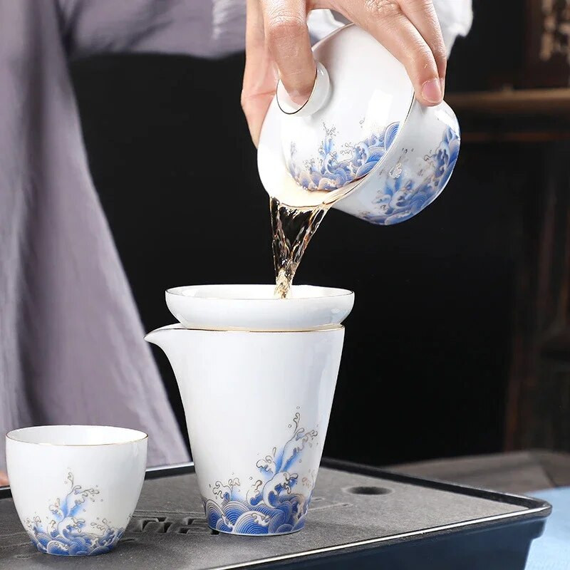 180 ml porțelan alb pictat manual pavot de ceai auriu Jingdezhen Gaiwan ceașcă japoneză Te cu ciorbă tibetană cu capac cești de ceai chinezești
