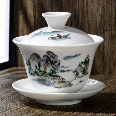 Bijeli porculanski keramički Gaiwan, šalica za čaj, poklon Kung Fu set za čaj, poklopac od keramičke zdjele, plavo-bijeli poklopac, posebna ponuda