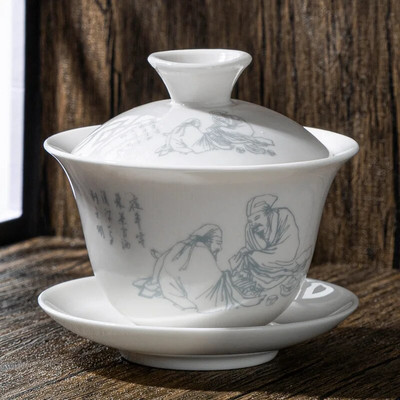 Bijeli porculanski keramički Gaiwan, šalica za čaj, poklon Kung Fu set za čaj, poklopac od keramičke zdjele, plavo-bijeli poklopac, posebna ponuda