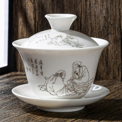 Bijeli porculanski keramički Gaiwan, šalica za čaj, poklon Kung Fu set za čaj, poklopac od keramičke zdjele, plavo-bijeli poklopac, posebna ponuda