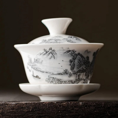 Bijeli porculanski keramički Gaiwan, šalica za čaj, poklon Kung Fu set za čaj, poklopac od keramičke zdjele, plavo-bijeli poklopac, posebna ponuda