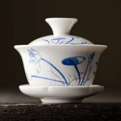 Bijeli porculanski keramički Gaiwan, šalica za čaj, poklon Kung Fu set za čaj, poklopac od keramičke zdjele, plavo-bijeli poklopac, posebna ponuda