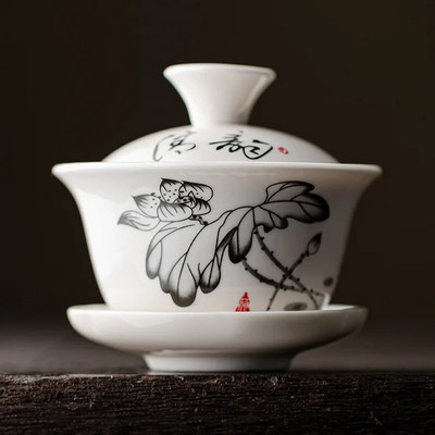 Bijeli porculanski keramički Gaiwan, šalica za čaj, poklon Kung Fu set za čaj, poklopac od keramičke zdjele, plavo-bijeli poklopac, posebna ponuda