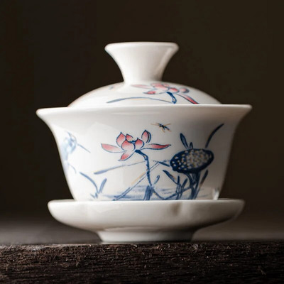 Bijeli porculanski keramički Gaiwan, šalica za čaj, poklon Kung Fu set za čaj, poklopac od keramičke zdjele, plavo-bijeli poklopac, posebna ponuda