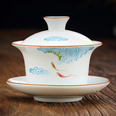 Ručno izrađeni reljefni uzorak Keramička Gaiwan šalica za čaj Prijenosna putna zdjela za čaj Kućni porculanski pribor za čaj Posuđe za piće Osobna šalica