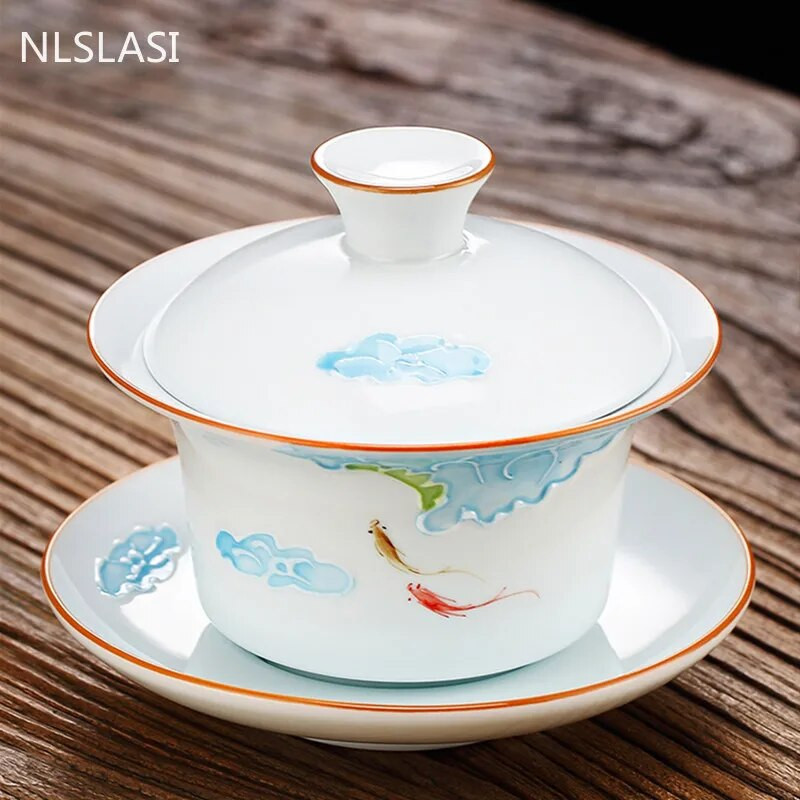 Ručno izrađeni reljefni uzorak Keramička Gaiwan šalica za čaj Prijenosna putna zdjela za čaj Kućni porculanski pribor za čaj Posuđe za piće Osobna šalica