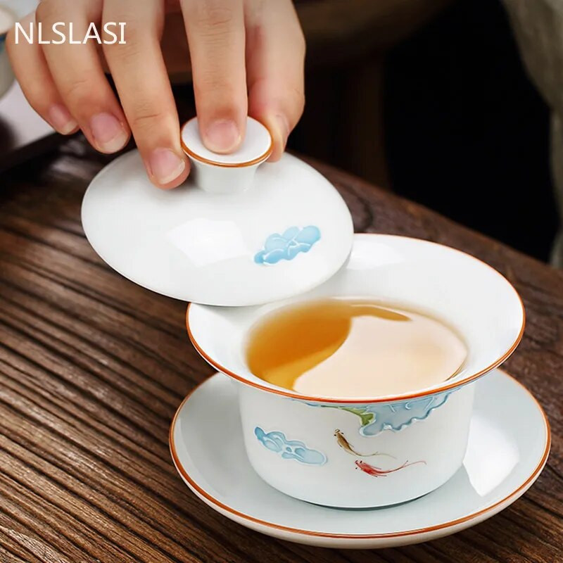 Ručno izrađeni reljefni uzorak Keramička Gaiwan šalica za čaj Prijenosna putna zdjela za čaj Kućni porculanski pribor za čaj Posuđe za piće Osobna šalica