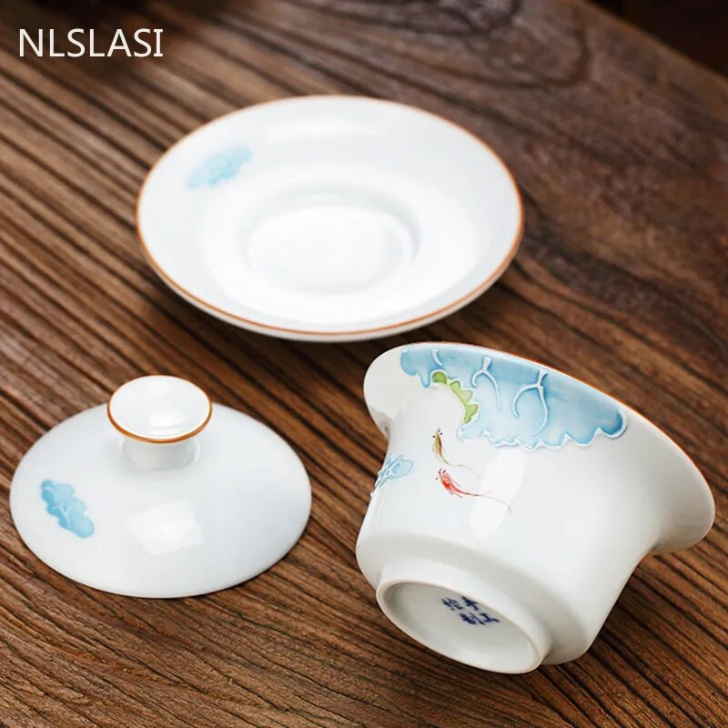 Ručno izrađeni reljefni uzorak Keramička Gaiwan šalica za čaj Prijenosna putna zdjela za čaj Kućni porculanski pribor za čaj Posuđe za piće Osobna šalica