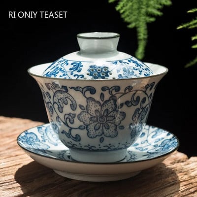 160 ml kínai kék-fehér porcelán Gaiwan teáscsésze utazási hordozható tea tureen kézzel készített kerámia teástál otthoni teáskészlet teáskészlet