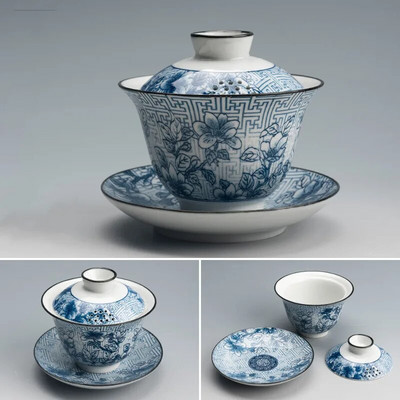 160 ml kineski plavo-bijeli porculan Gaiwan šalica za čaj Putna prijenosna čaša za čaj Ručno izrađena keramička zdjela za čaj Kućni set za čaj Posuđe za čaj