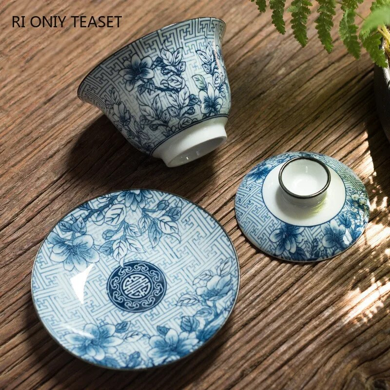 160 ml kineski plavo-bijeli porculan Gaiwan šalica za čaj Putna prijenosna čaša za čaj Ručno izrađena keramička zdjela za čaj Kućni set za čaj Posuđe za čaj