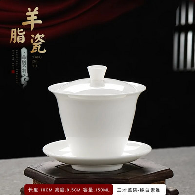 Išskirtinis rankomis dažytas balto porceliano molio Gaiwan japoniškas puodelis sveikos keraminės arbatos rinkinio sriuba su dangteliu dubuo Lotoso rankų piešinys