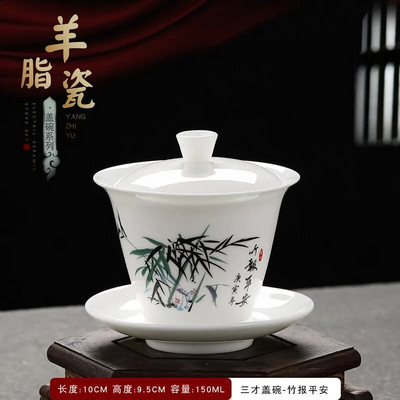 Išskirtinis rankomis dažytas balto porceliano molio Gaiwan japoniškas puodelis sveikos keraminės arbatos rinkinio sriuba su dangteliu dubuo Lotoso rankų piešinys