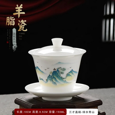 Išskirtinis rankomis dažytas balto porceliano molio Gaiwan japoniškas puodelis sveikos keraminės arbatos rinkinio sriuba su dangteliu dubuo Lotoso rankų piešinys