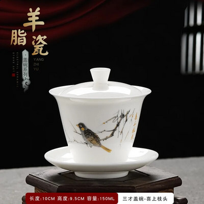 Išskirtinis rankomis dažytas balto porceliano molio Gaiwan japoniškas puodelis sveikos keraminės arbatos rinkinio sriuba su dangteliu dubuo Lotoso rankų piešinys