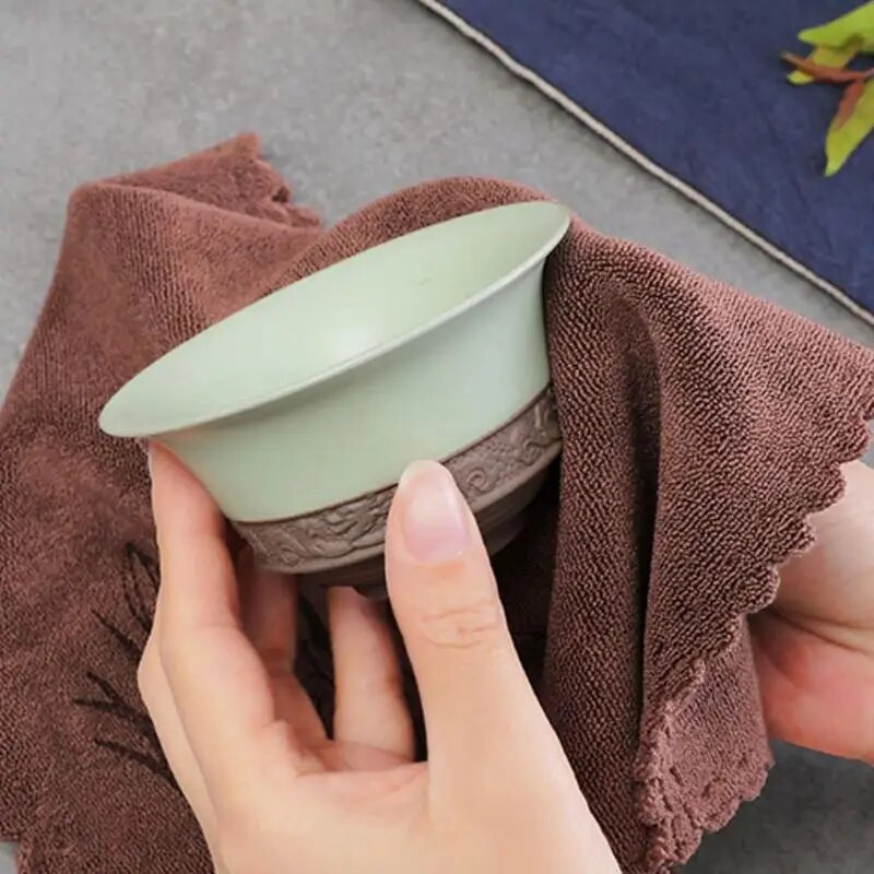 Arbatos rankšluosčių valymo audinys arbatos kilimėlis, sutirštintas sugeriantis skudurėlis Minkšta medvilnė virtuvės rankšluostis Kung Fu arbatos priedai