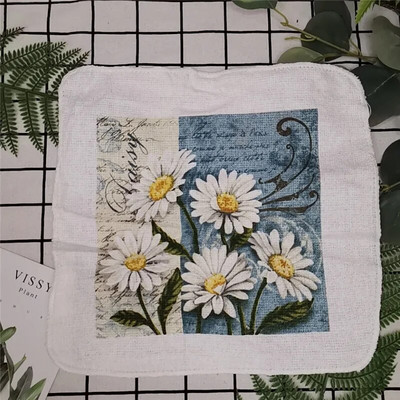 1vnt Mažas 20x20cm kvadratinis medvilninis kilpinis rankšluostis su spaudiniu europietiškos pastoracinės gėlės, sugerianti virtuvės šluostė