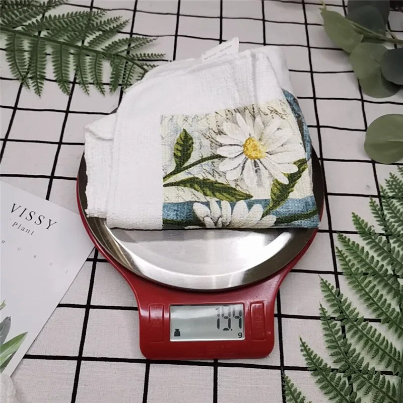 1vnt Mažas 20x20cm kvadratinis medvilninis kilpinis rankšluostis su spaudiniu europietiškos pastoracinės gėlės, sugerianti virtuvės šluostė
