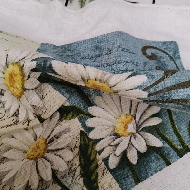 1vnt Mažas 20x20cm kvadratinis medvilninis kilpinis rankšluostis su spaudiniu europietiškos pastoracinės gėlės, sugerianti virtuvės šluostė