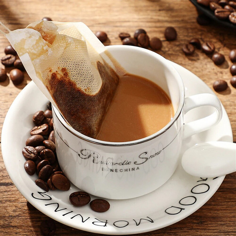 100 vnt. vienkartinių arbatos maišelių filtro užpilas su virvele „Heal Seal“ maistinės kokybės neaustinės medžiagos, prieskonių vienkartinė natūralios medienos masė