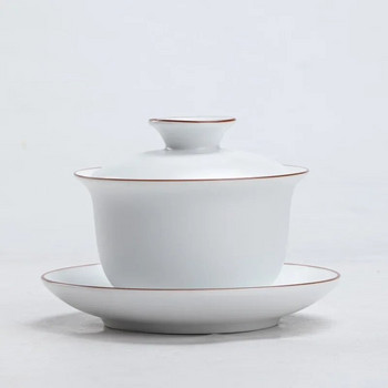 Керамична чаша за чай Gaiwan с матово покритие Fat White Gaiwan с куха основа Чаша за приготвяне на китайски кунгфу чай Воден кестенов капак Купа