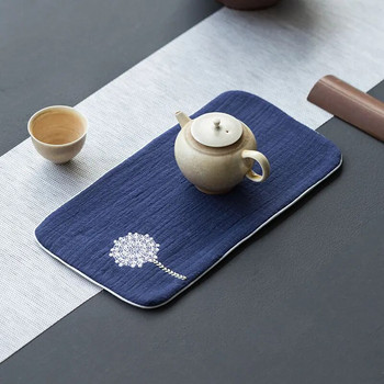 Памучно ленена кърпа за чай Бродирана абсорбираща суха мехурче ThickenRaising Pot Towel Покривка за чаена маса Дзен Аксесоари за чаена церемония