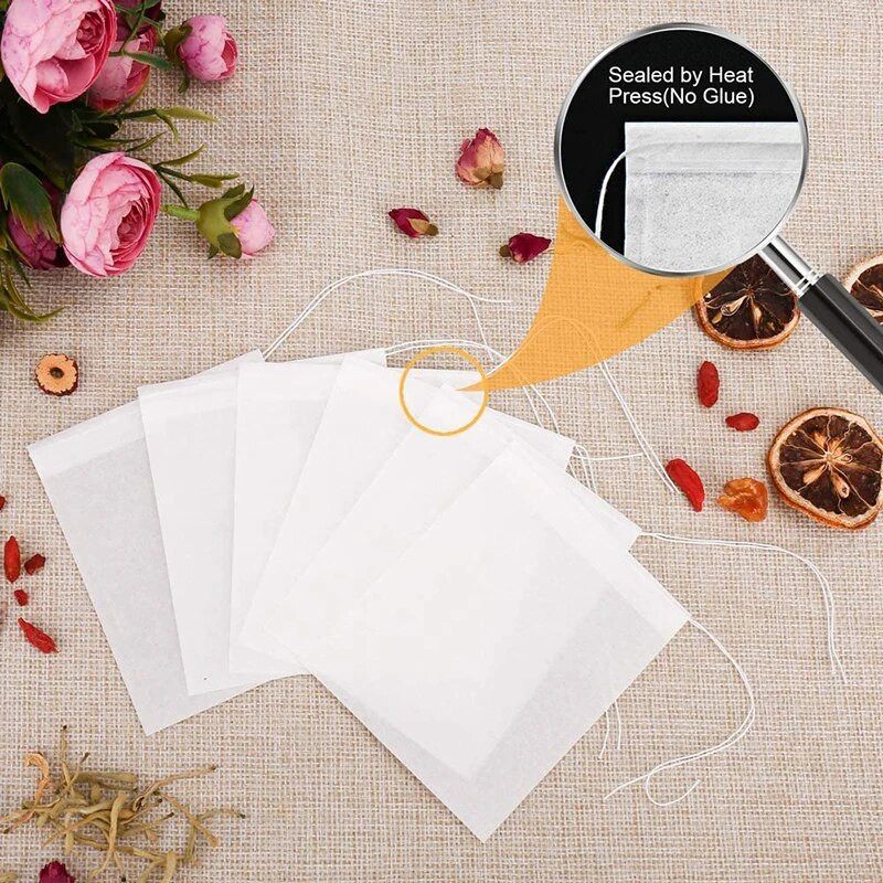 100 komada vrećica za čaj za jednokratnu upotrebu Filter vrećice za infuzer čaja s brtvom za zacjeljivanje žice, Filtri za začine od netkane tkanine za hranu Vrećice čaja