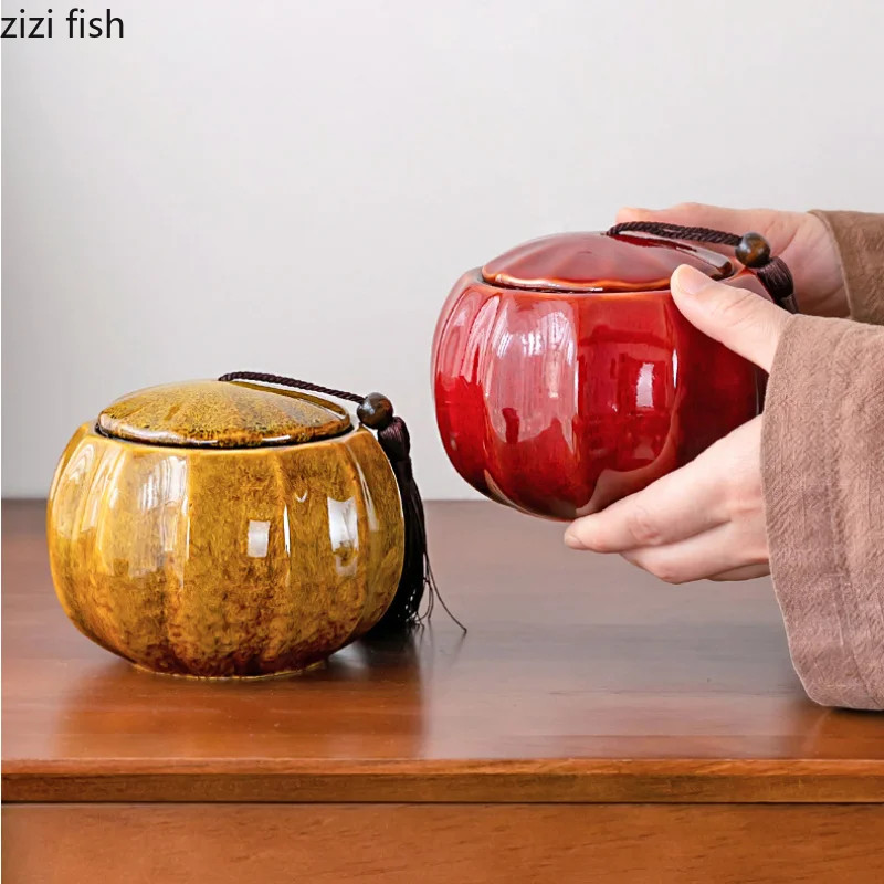 Peć postaje Tea Caddy Pumpkin Keramički spremnici za pohranu Kutija za čaj Zatvorene staklenke Staklenke za pohranu Posude za čaj Posude za slatkiše Organizatori hrane
