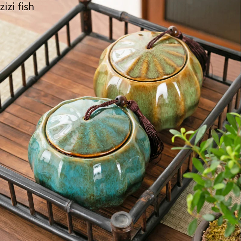 Peć postaje Tea Caddy Pumpkin Keramički spremnici za pohranu Kutija za čaj Zatvorene staklenke Staklenke za pohranu Posude za čaj Posude za slatkiše Organizatori hrane