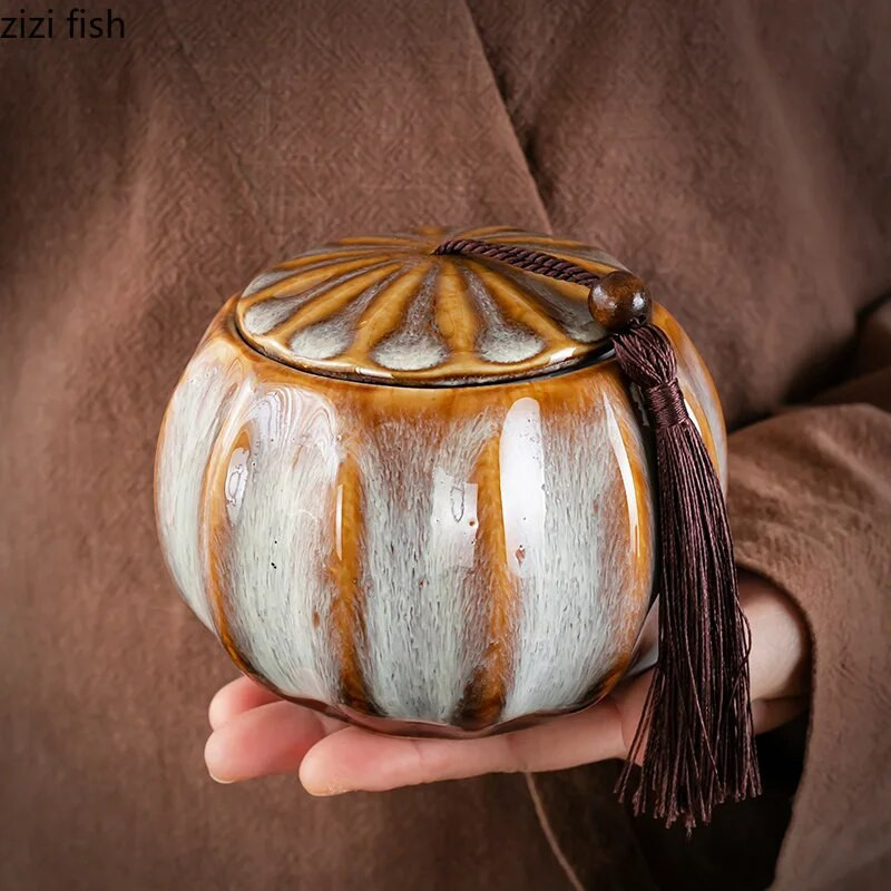 Peć postaje Tea Caddy Pumpkin Keramički spremnici za pohranu Kutija za čaj Zatvorene staklenke Staklenke za pohranu Posude za čaj Posude za slatkiše Organizatori hrane