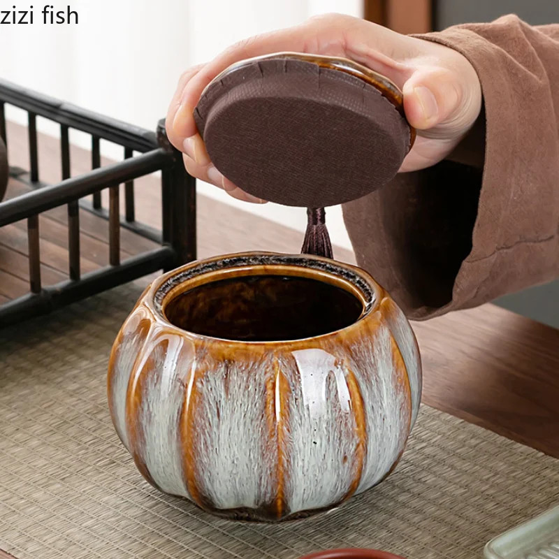 Peć postaje Tea Caddy Pumpkin Keramički spremnici za pohranu Kutija za čaj Zatvorene staklenke Staklenke za pohranu Posude za čaj Posude za slatkiše Organizatori hrane