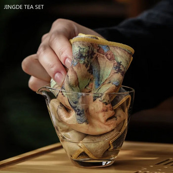 Кадифе от еленова кожа, удебелена водоабсорбираща кърпа за чай Висококачествена антична кърпа за чай Кухненска парцална кърпа Аксесоари за китайски сервиз за чай