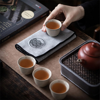 Бродирана памучна и ленена кърпа за чай Чаени салфетки в японски стил Удебелена абсорбираща дзен кунг-фу кърпа за чай Инструменти за чай 1 БР. LC628