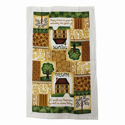 1vnt 38x63cm Vintažinis spalvingas namas spausdintas medvilninis arbatos rankšluostis virtuvės šluostė vandeniui sugerianti valymo šluostė