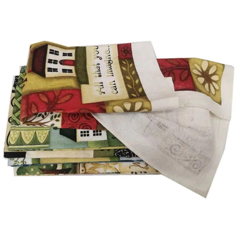 1vnt 38x63cm Vintažinis spalvingas namas spausdintas medvilninis arbatos rankšluostis virtuvės šluostė vandeniui sugerianti valymo šluostė