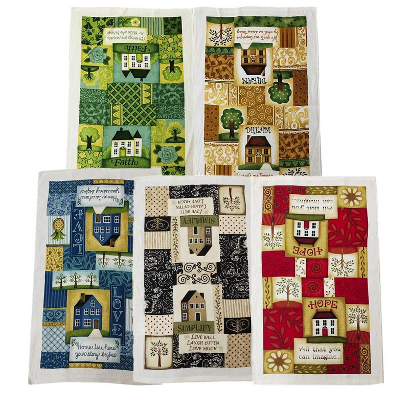 1vnt 38x63cm Vintažinis spalvingas namas spausdintas medvilninis arbatos rankšluostis virtuvės šluostė vandeniui sugerianti valymo šluostė