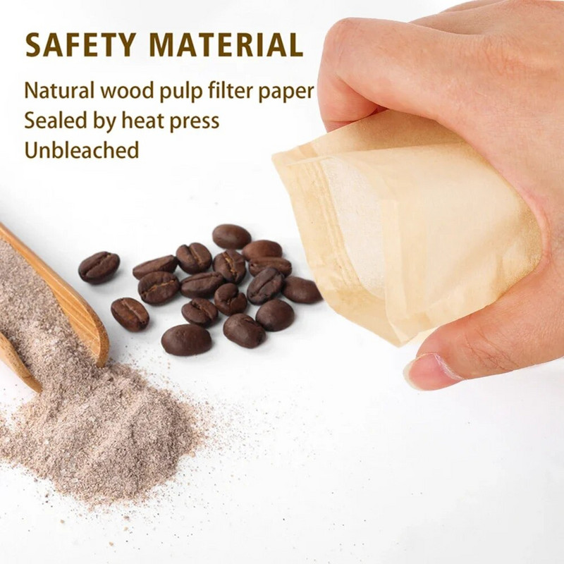 Filter vrećice za kućanstvo od 100 komada s uzicom. Jednokratne vrećice čaja za kavu za kupanje stopala. Prirodna drvena masa. Papirni filteri za začine. Vrećice čaja.