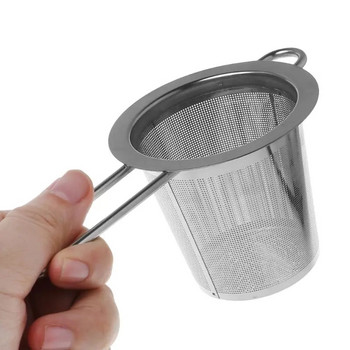 Мрежест инфузер за чай за многократна употреба Цедка от неръждаема стомана Чайник с насипни листа Филтър за подправки с капак Чаши Кухненски аксесоари Drop Ship