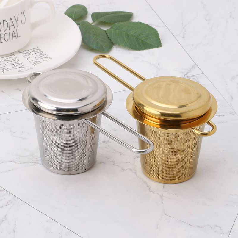 Újrafelhasználható hálós tea infuser rozsdamentes acél szűrő Laza levelű teáskanna fűszerszűrő fedéllel csészék Konyhai kiegészítők Drop Ship