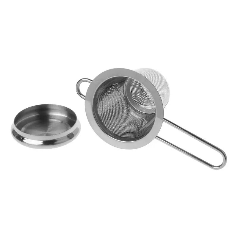 Újrafelhasználható hálós tea infuser rozsdamentes acél szűrő Laza levelű teáskanna fűszerszűrő fedéllel csészék Konyhai kiegészítők Drop Ship