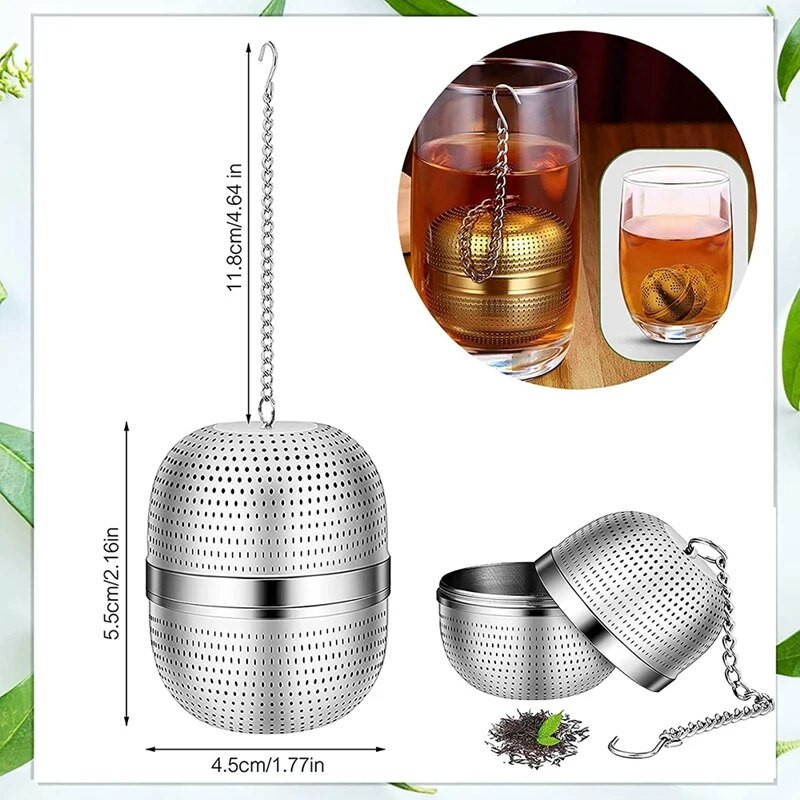 GTBL teainfuser, rozsdamentes acél teaszűrő, golyós hálós teaszűrő, teához, fűszerekhez és a legtöbb csészéhez és teáskannához