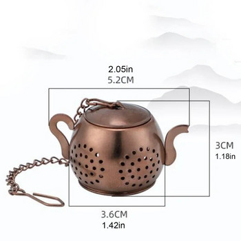 Метална цедка за чай Форма на чайник Насипен чай Инфузер от неръждаема стомана Машина за приготвяне на чай от листа Цедка Верига Тава за капене Филтър за билкови подправки