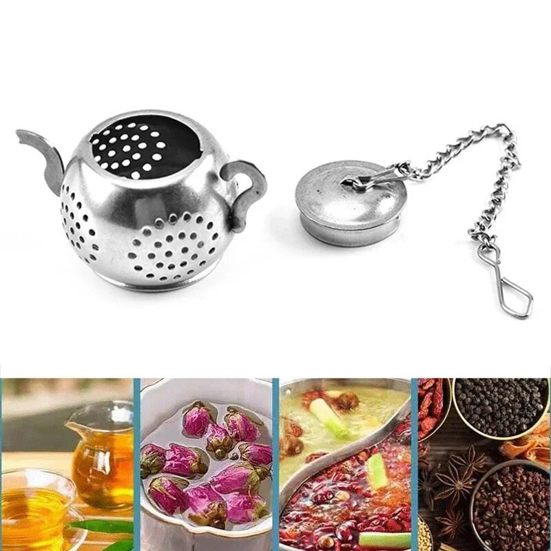 Metalno cjedilo za čaj Oblik čajnika Loose Tea Infuser od nehrđajućeg čelika Aparat za čaj s listovima Cjedilo Lanac za kapanje Filter za biljne začine