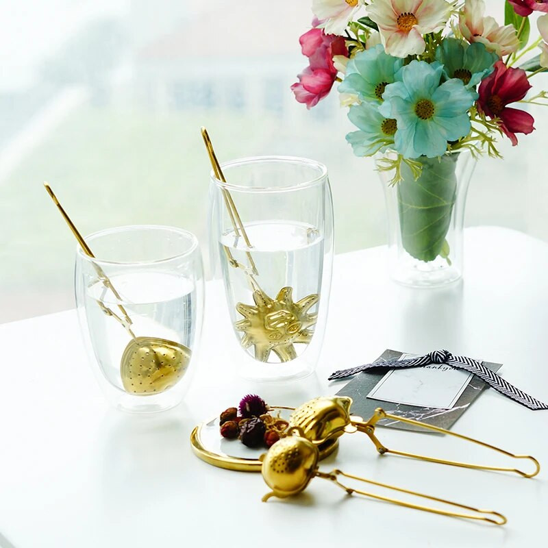 Chic Infuser za čaj od nehrđajućeg čelika Kreativni dizajn Mrežica za filtriranje kopče za čaj Zlatna školjka Heart Star Halogeni začini Alat za curenje biljaka 1 kom