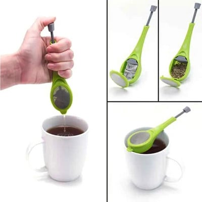 Egészséges élelmiszer-minőségű Íz Teljes Tea Infuser Gadget Mérték Forgas Meredek Keverés és Nyomja Műanyag Tea- és Kávészűrő Teaszűrő