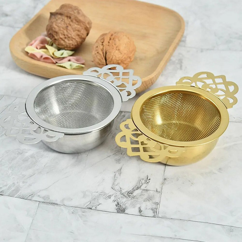 Nerūdijančio plieno dvigubo ausų prieskonių infuzerio filtras su lašintuvu arbatos sieteliu Arbatos su dvigubomis rankenėlėmis žolelių filtru